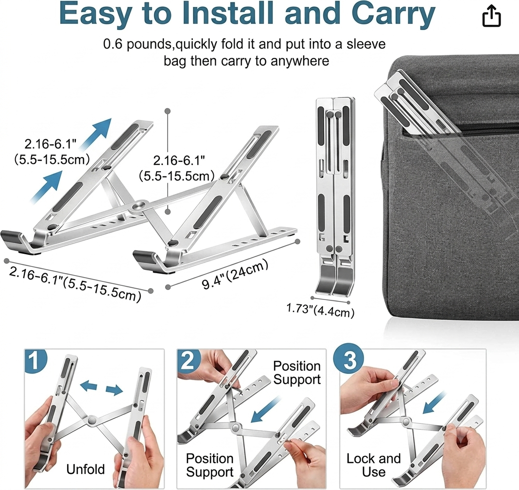 6-Level Adjustable Aluminum Laptop Stand